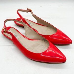 Women’s Boden Shoes Red Flats Patent Leather Pointy Toe Slingback Size 6.5